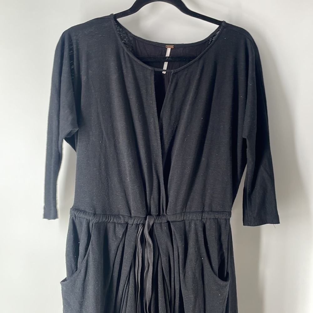 Free People Easy Squeeze Black Linen Blend dress dark academia lagenlook sz xs - Picture 7 of 8